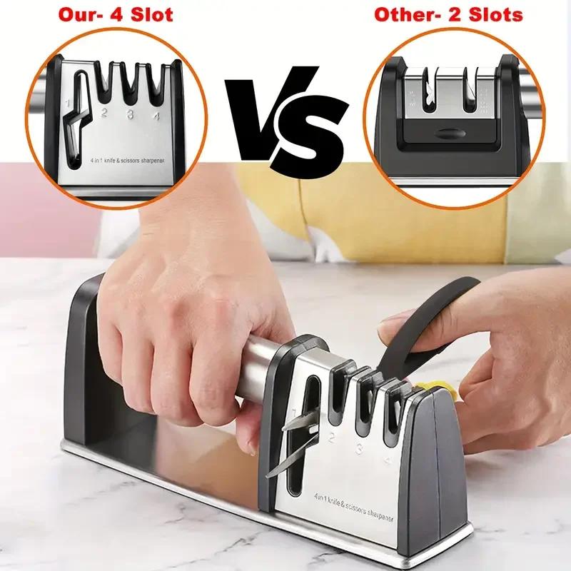 Knife Sharpeners 4 in 1 Kitchen Area Blade and Scissors Sharpening Tool Powerful Professional Kitchen Manual Knife Sharpener for Home