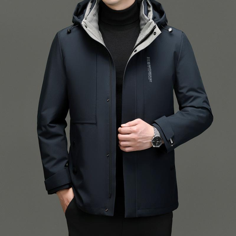 

Зимняя новая цельная куртка-пуховик из трех предметов одежды для мужчин, повседневная куртка на гусином пуху с капюшоном и съемным теплым верхом 4XL синий