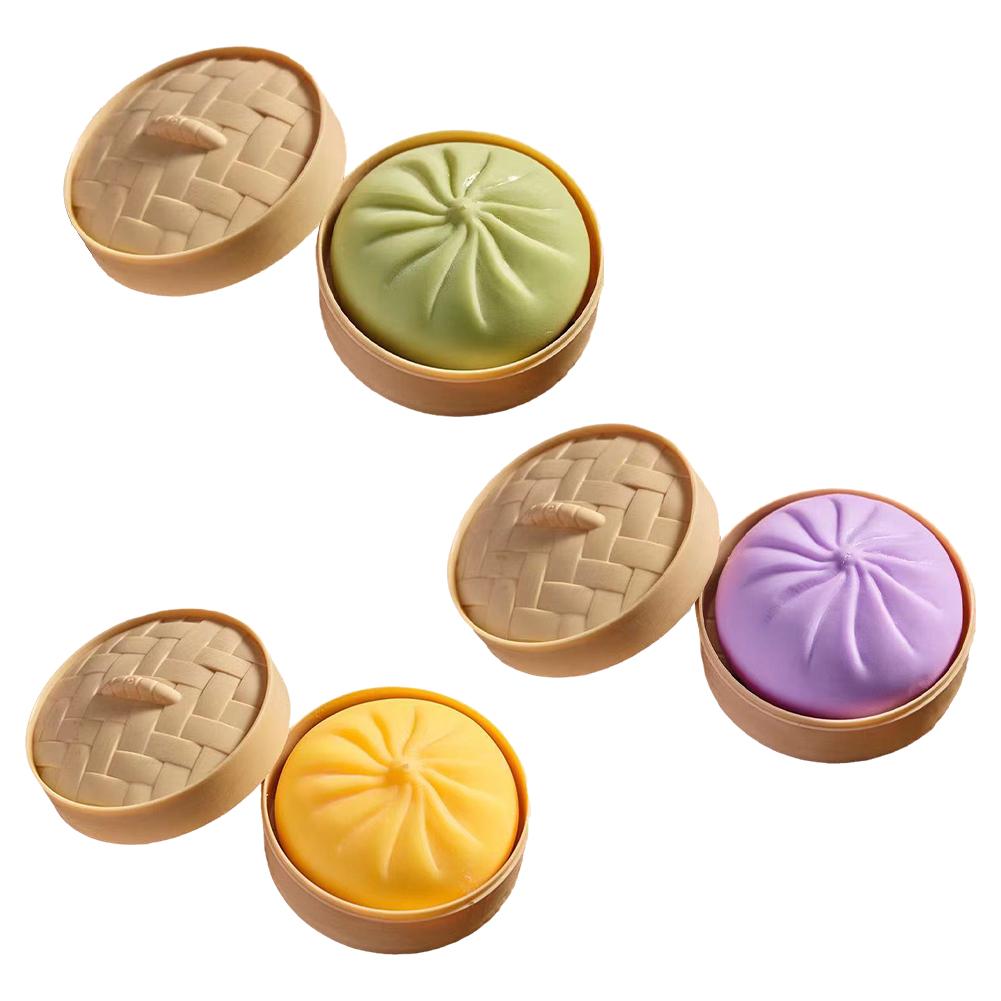 Bun Bao Sensory Fidget Toy Simulation Steamed Bun Stress Toys with Steamer Container Box Toys F T1U5