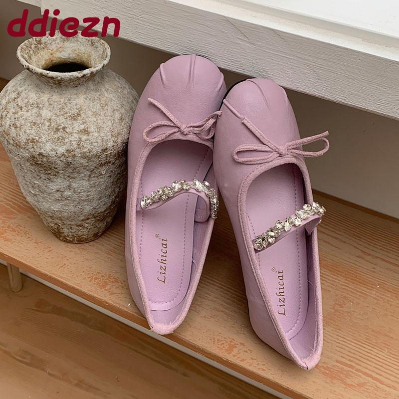 Fashion Pink Fashion Rhinestones Ladies Mary Janes Flats Lolita Shoes Soft Female Round Toe Footwear Shallow Women Ballet Flats Shoes