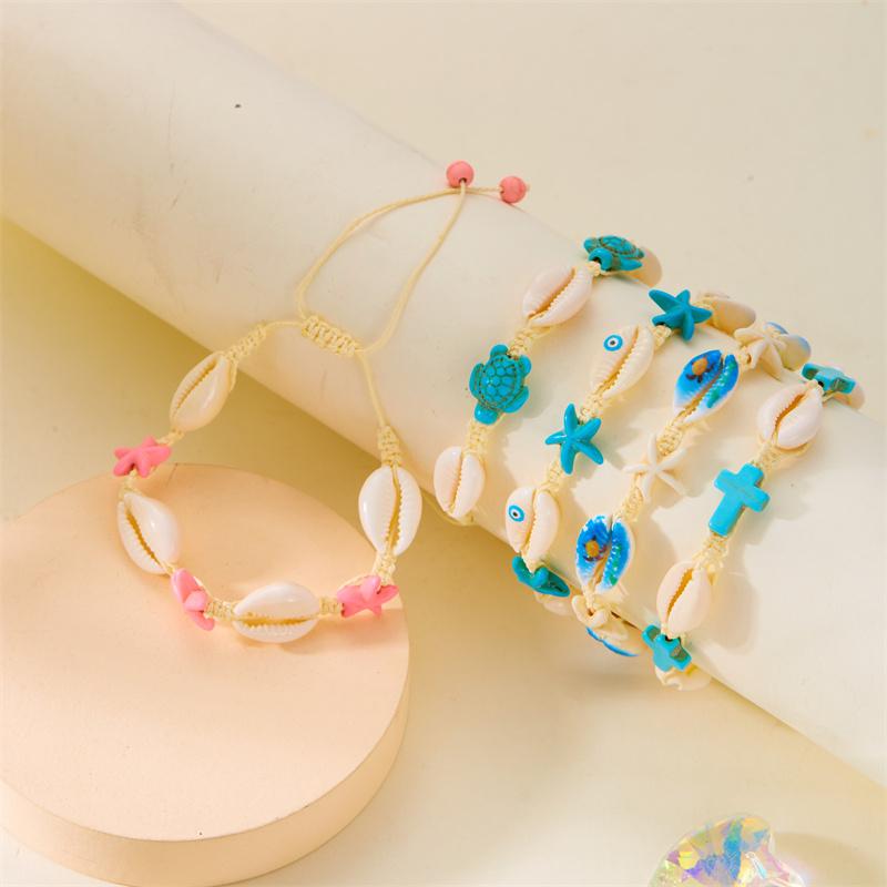 Simple Adjustable Woven Rope Handmade Bracelets for Women Men Boho Shell Conch Starfish Charm Bracelet Summer Beach Jewelry Gift