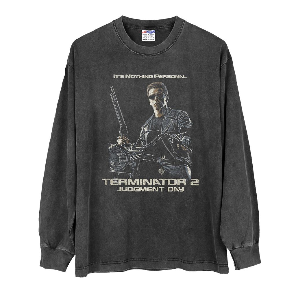 Terminator T Shirt Judgment Day T Schwarzenegger S Classic Sci Fi Movie Washed Cotton Mens Clothing Short Sleeve Shirt