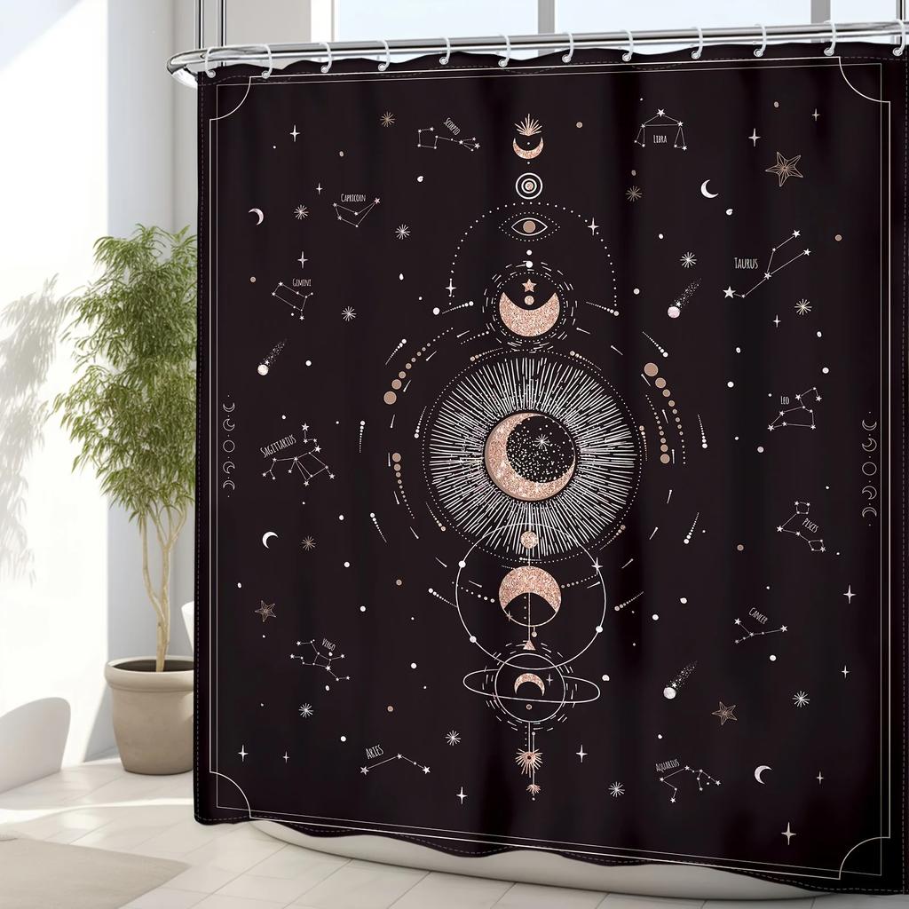 Zodiac Constellation Shower Curtain, Astrology Moon Phase Galaxy Design, Mystic Tarot Witch Aesthetic, Polyester