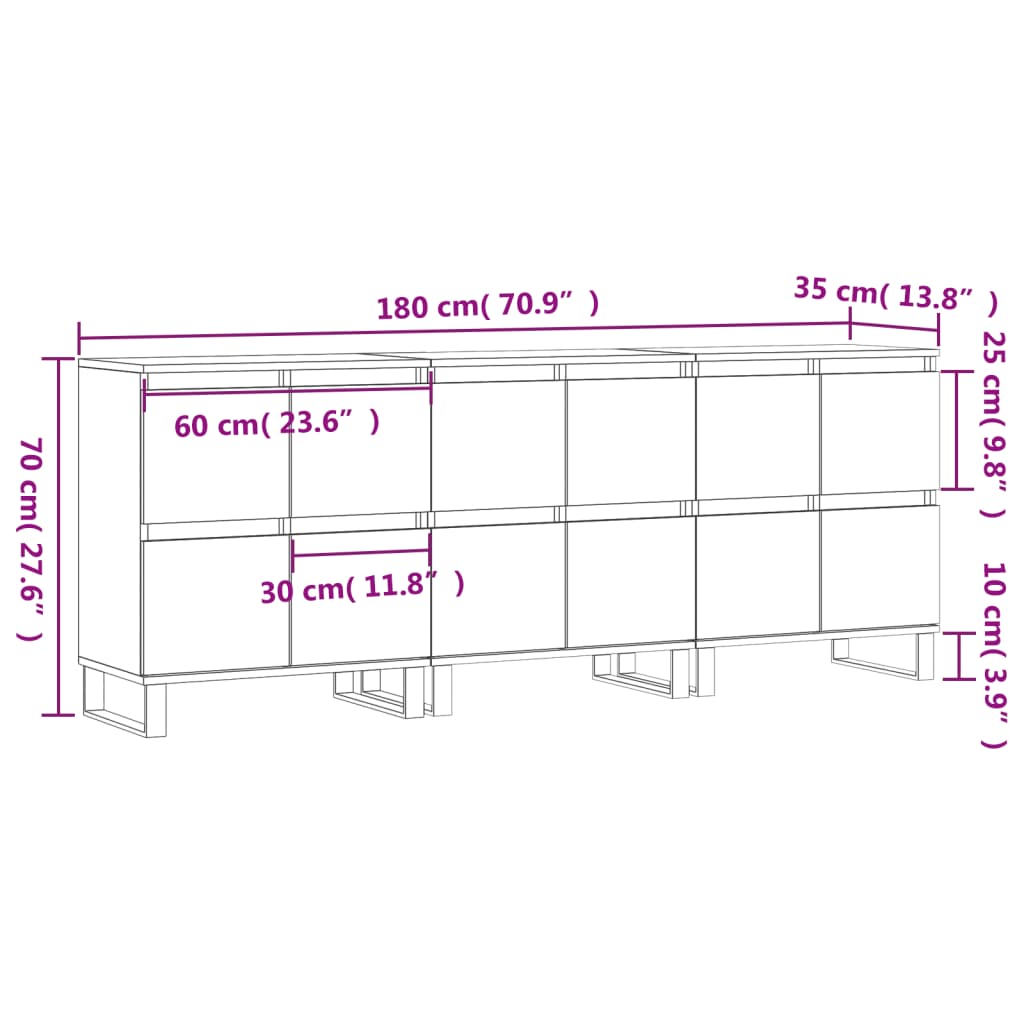 Sideboards 3 pcs Concrete Grey Wood Based Material