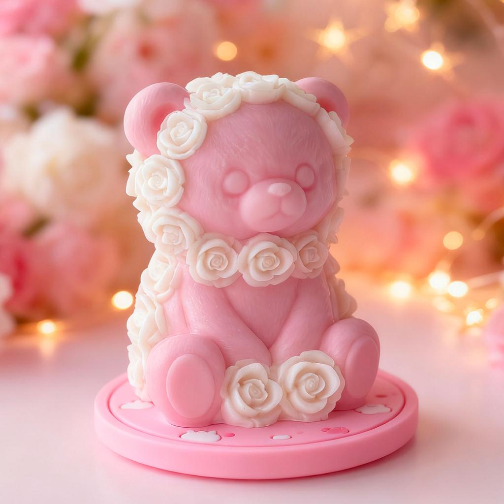 DIY Valentine's Day Rose Bear Silicone Mold Handmade Gift Scented Candle Gypsum Resin Mould Wedding Decor Candle Making Supplies