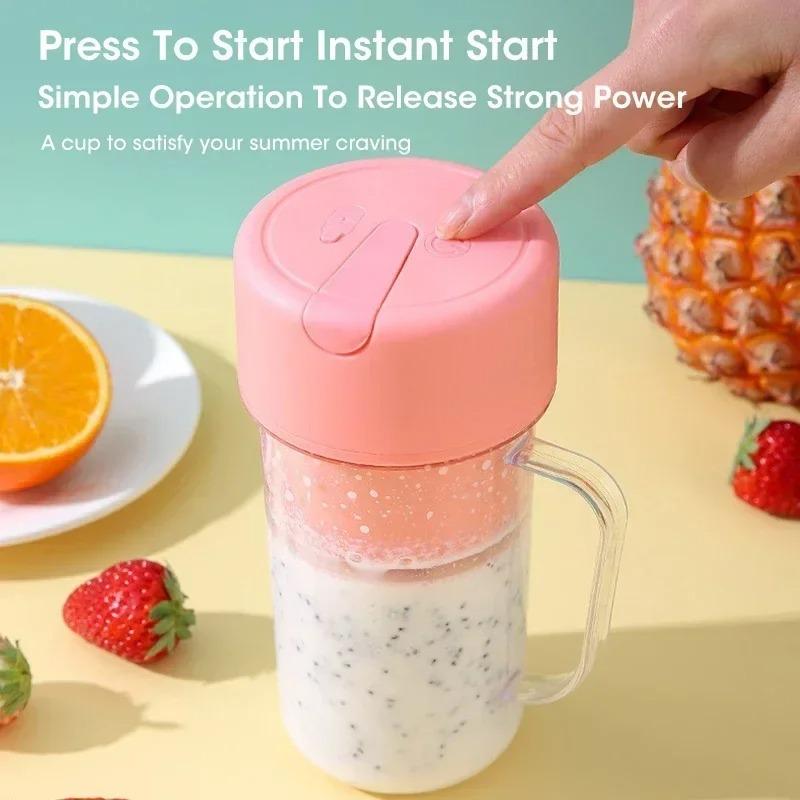 Portable USB Rechargeable Electric Juicer Cup 300ml Fruit Blender Bottle with Straw Smoothie Maker for Home Gym Outdoor Travel