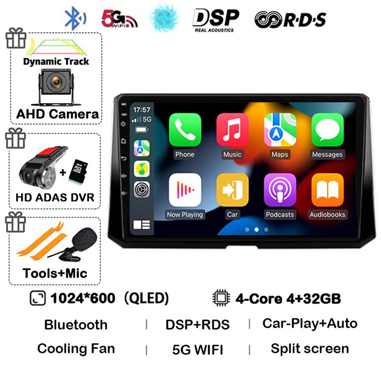 Android 14 Carplay Auto For Toyota Corolla 12 2019 2020 2021 2022 Car Radio Multimedia Player Stereo 4G Wifi GPS 360 Camera QLED