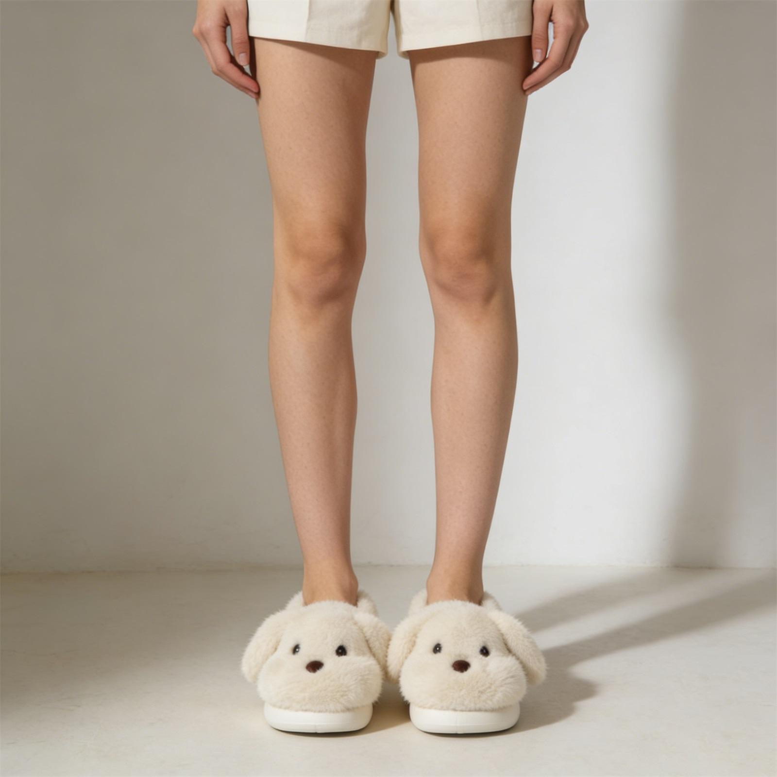 Cute Puppy-shaped Plush Warm Non- Cotton Slippers For Women 38 белый 1650₽