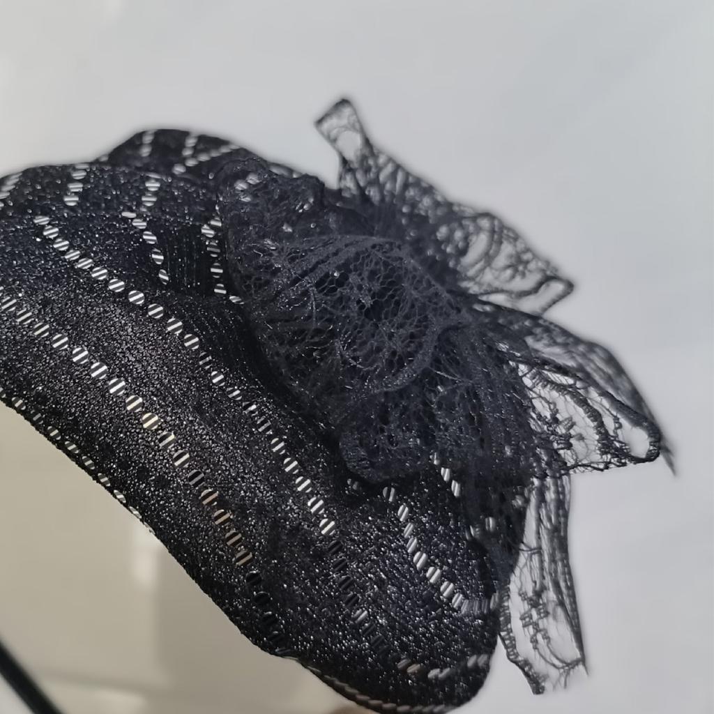 High Skull Lace Bowtie Headband French Mesh Half Hat Hairhoop Female Elegant Teaparty Hair Covering Formal Hair Ornament