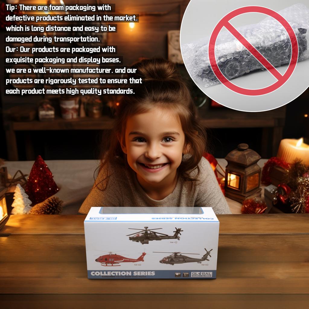 1/64 Model vrtulníku Black Hawk ze slitiny s výstavním stojanem a dárkovým balením Realistické zvukové a světelné efekty Ideální pro vystavení