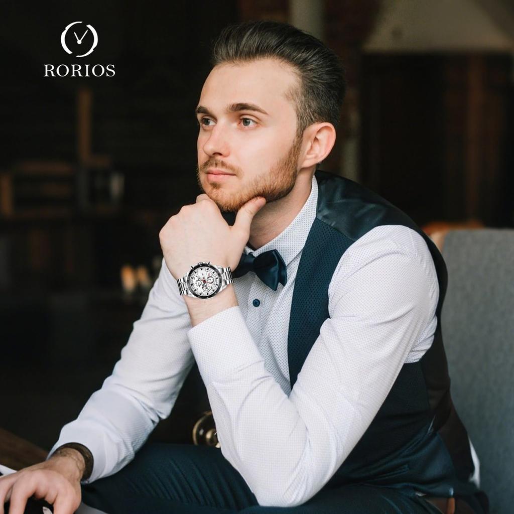 RORIOS Herrenuhr mit Datumsanzeige, Leuchtzeiger, Beliebte Quarzuhr, 30m Wasserdichtigkeit, Stilvoll, Lässig, Business, Jobsuche, Geschenk für