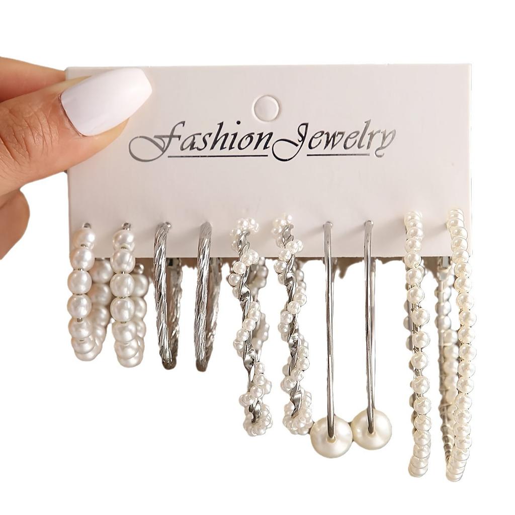 5 Pairs Elegant Wrapped Imitation Zircon Round Hoop Earrings Exaggerated Geometry Big Round Earrings Women's Party Set Zircon