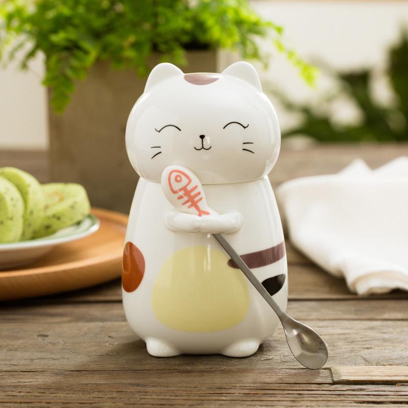 

Ceramic Mug Mug with Lid with Spoon Coffee Mug Milk Mug Student Water Cup Cute Cup 400ML
