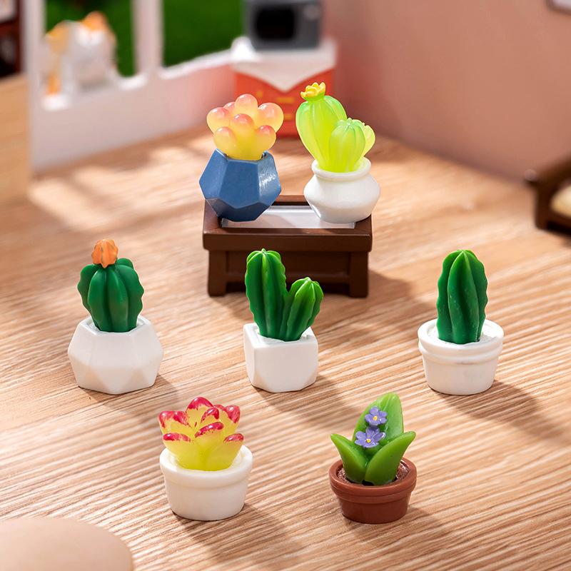 Cartoon Cute Mini Succulent Potted Plant Miniature Figurine Kawaii Desktop Small Ornament Creative Diy Home Decoration Gifts