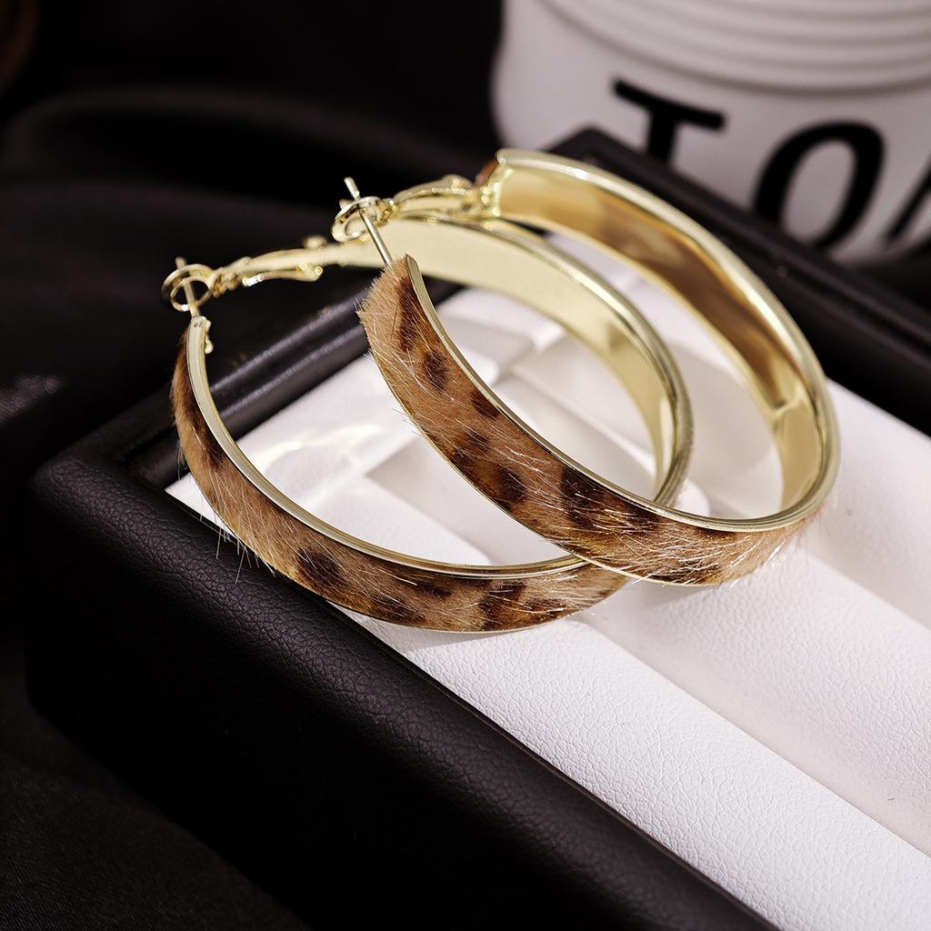 Leopard Print Geometric Round Earrings Autumn And Winter Temperament Stud Earrings Niche High-End Earrings Women