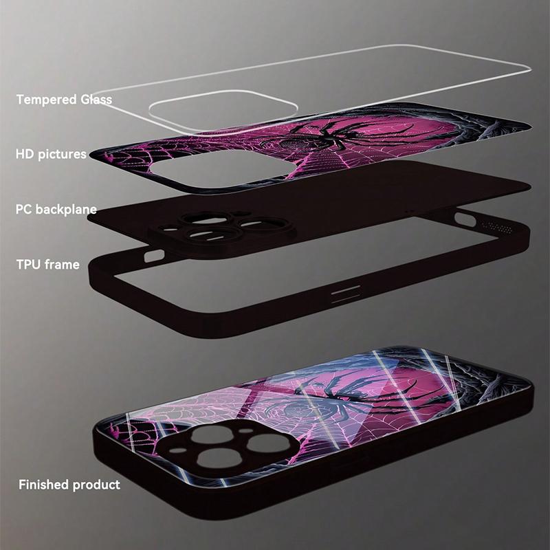 Kreative Schwarze Spinne Gehärtetes Glas Handyhülle Für iPhone 11 12 13 14 15 16 17 Pro Max 17Air 16E 7 Plus XR XS Stoßfeste Hülle