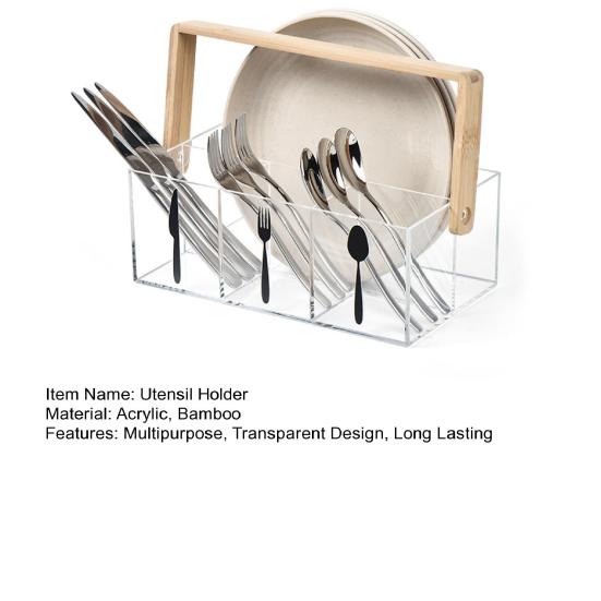 Utensil Holder Fork Spoon Organizer Durable Construction Large Capacity Transparent Design Tableware Storage Box Flatware Caddy