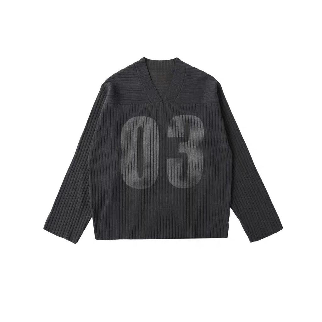 STREETRICH Retro American Loose Knitted Long Sleeve V-Neck Sweater Digital Print Versatile Top Trendy Fashionable Polyester Fiber