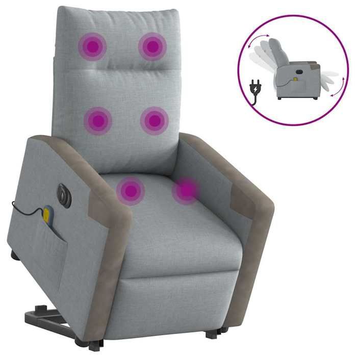 VidaXL Fauteuil inclinable de massage électrique Gris clair Tissu 3324105
