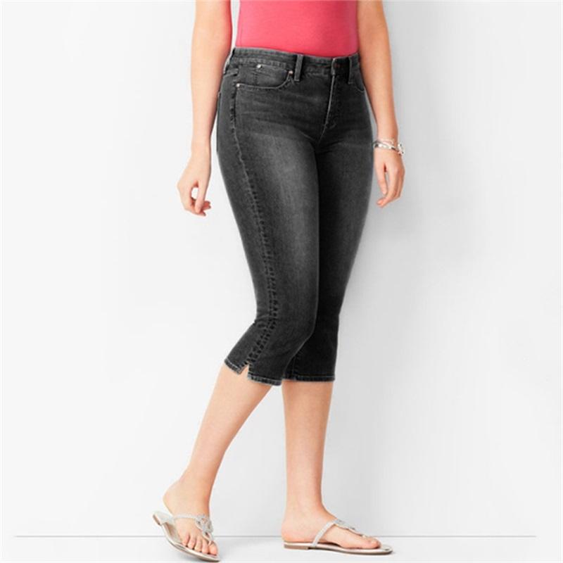 Women s Capri Jeans, 7-Point Length Slim Fit Denim Pants, Slimming Casual Trousers 4XL