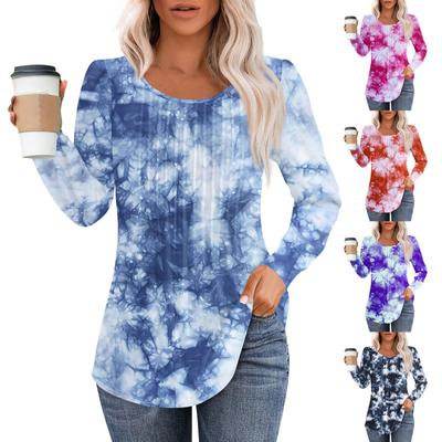 Long Sleeve Shirts For Women Tops Dressy Casual Blouses Pleated Scooped Neck Tunic Tops