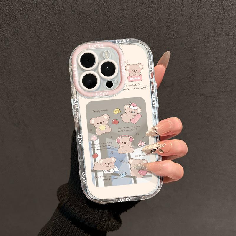Hrající Koala pro IPhone16promax Krémové Zrcadlové Pouzdro na Telefon Olejomalba pro Apple15 Kreslený14