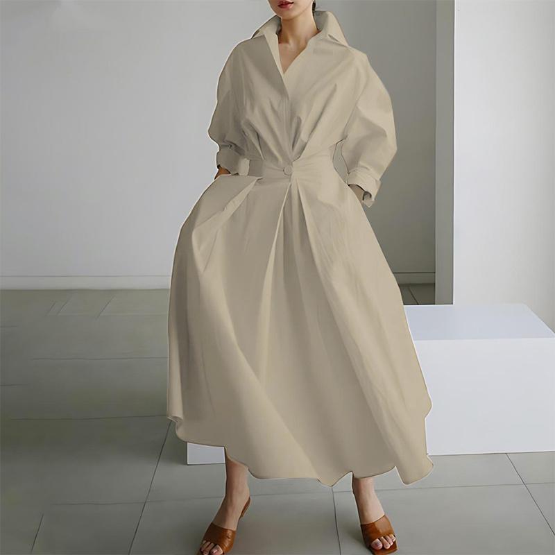 Spring Women's Fashionable Long Sleeved Shirt With Elastic Waist And Large Swing Dress