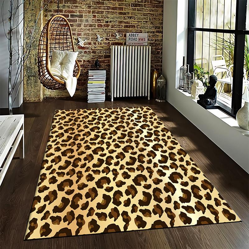 Leopard Print Pattern Carpet in Brown and Black, Animal Motif Stylish Home Decor Rug Suitable for use as an anti-slip for room and bedroom sofas
