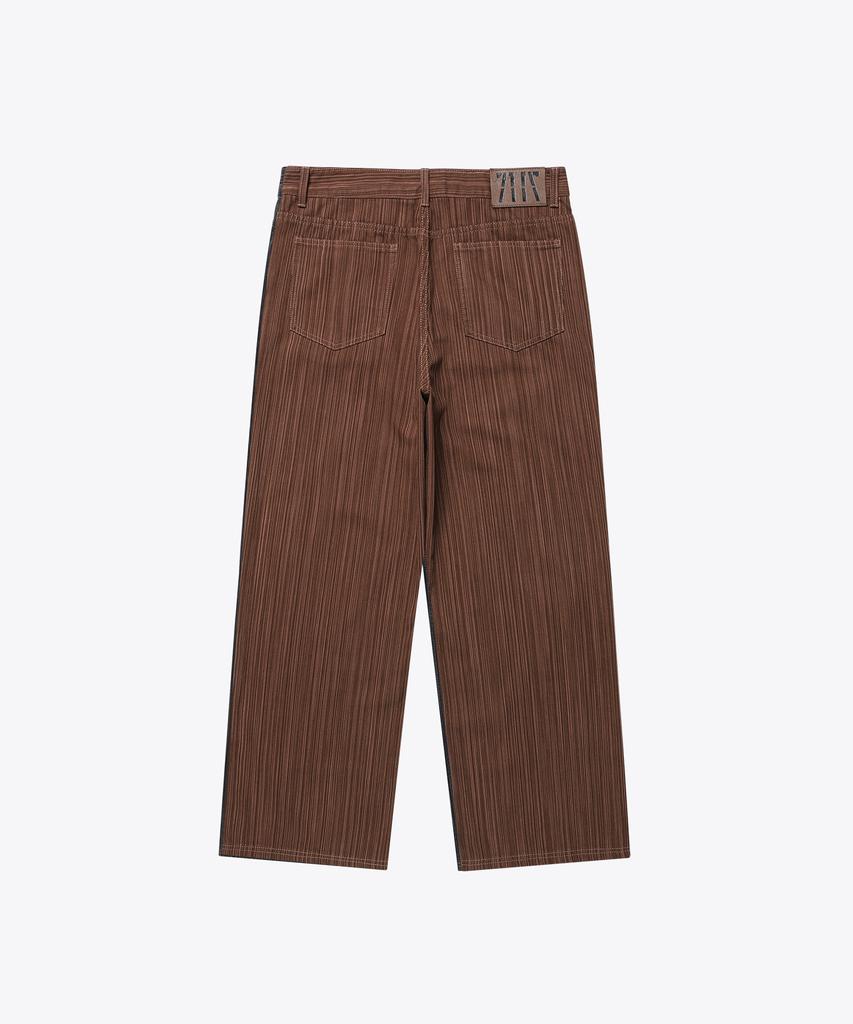 Gicheol Slub Jacquard Stripe Wide Pants (Brown)