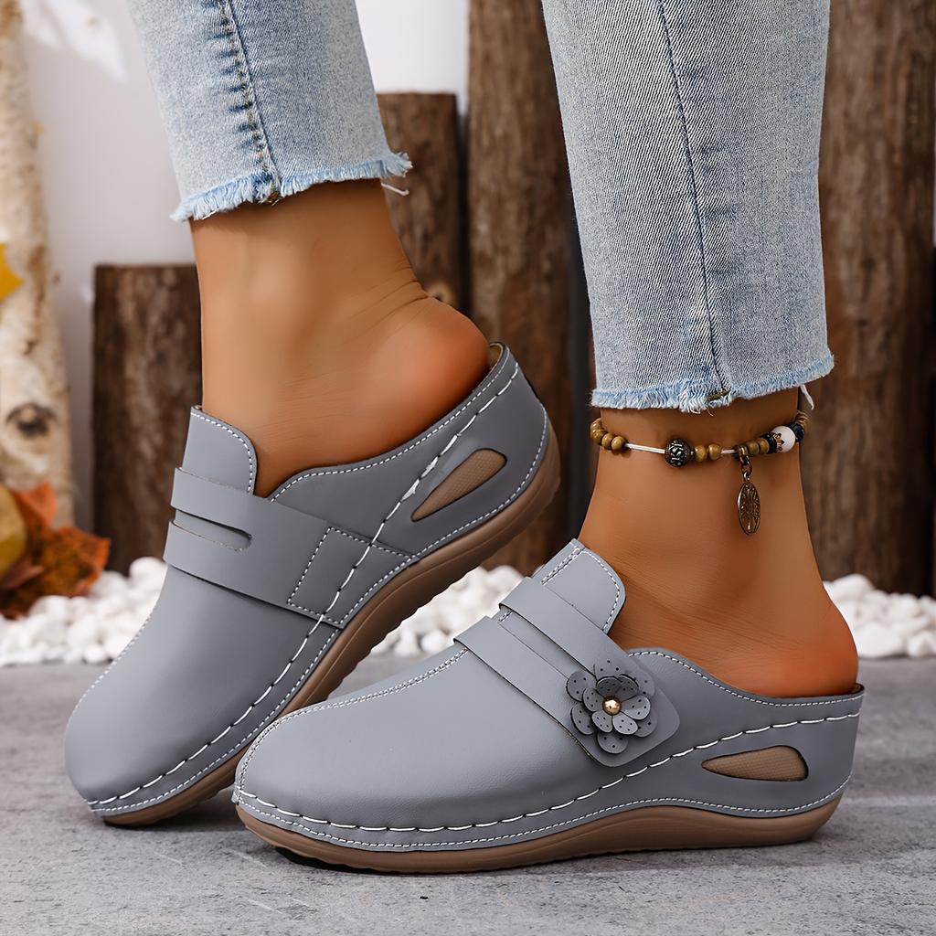 Chaussures d'été pour femme à talon haut, compensées, pour la plage, le camping, couleur unie, décoration florale tendance