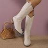 Fashion Women Embroidery Knight Boots Women Retro Square Toe PU Leather Knee High Boots Female Autumn Winter Western Cowboy Botas Mujer