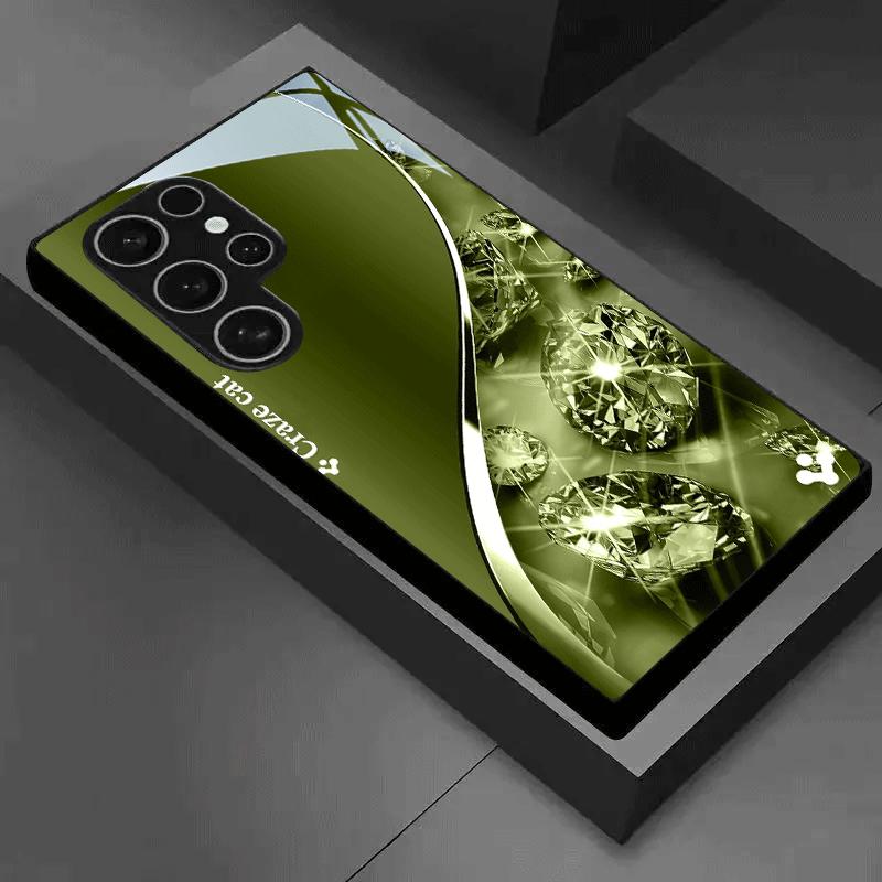 Tamsiai žalia Diamond Išskirtinė prabangi Aukščiausios klasės telefono dėklas Stiklinis telefono dėklas Samsung Galaxy S26 S25 S24 S23 S22 S21 FE,Ultra,Plus