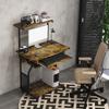 Multi-Storage Work Desk, with Sliding Keyboard Tray - Brown/Black