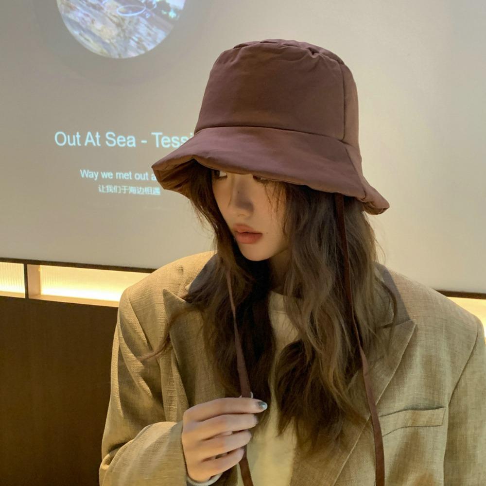 Portable Women Fisherman Hat Windproof Panama Caps Korean Down Cotton Bucket Hats Autumn Winter