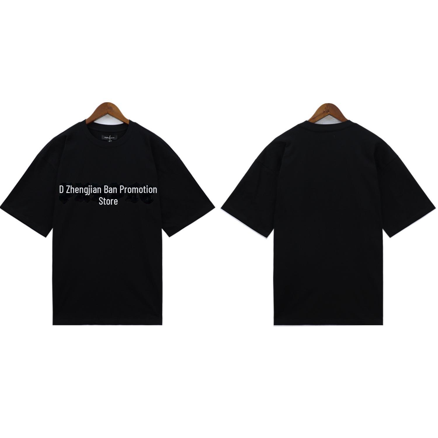 

Футболка с фиолетовым фирменным готическим текстом и товарным знаком - американский короткий рукав, модный европейский стиль XL чёрный