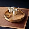 Medium Rustic Round Wooden Serving Tray  Handcrafted Mango Wood with Iron Handles Decorative Kitchen Dining Table Tray Brown