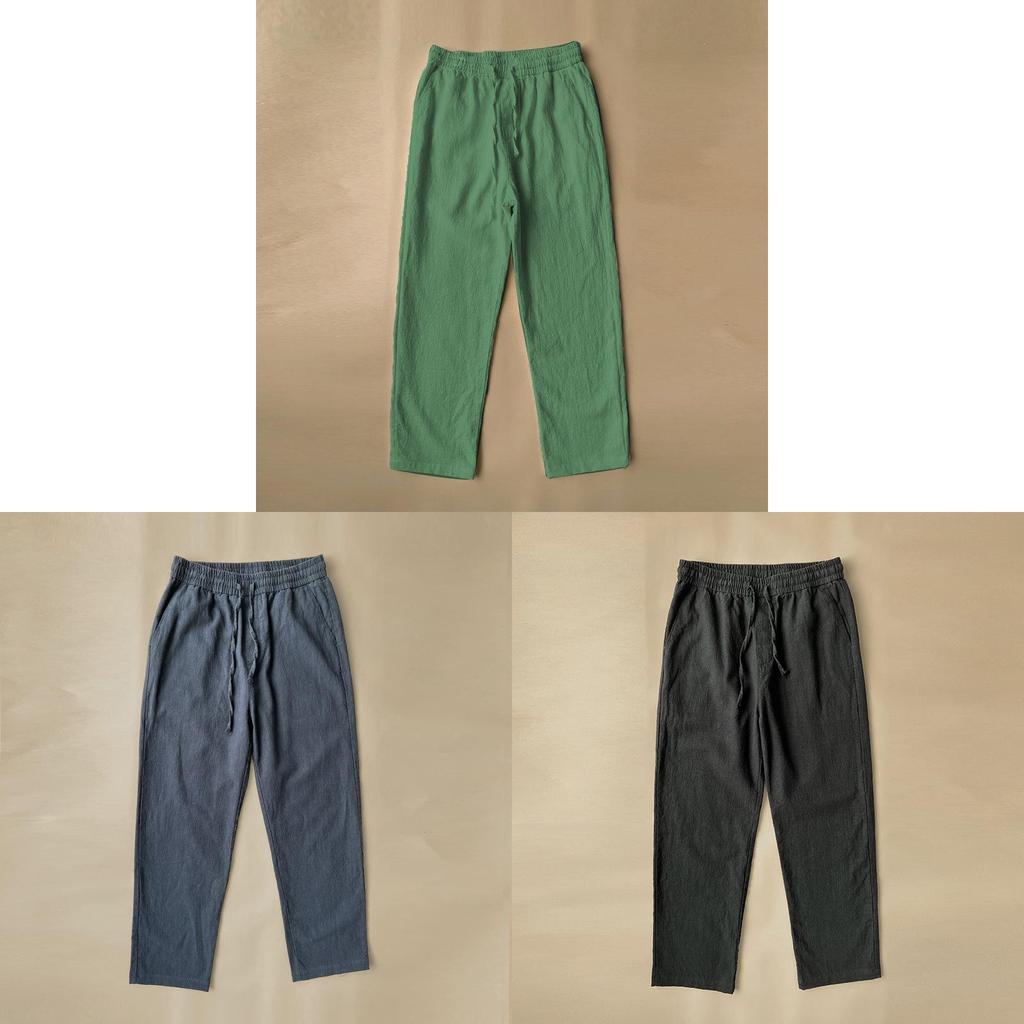 Mens Vintage Linen Casual Pants With Drawstring Waist For Summer Daily Wear