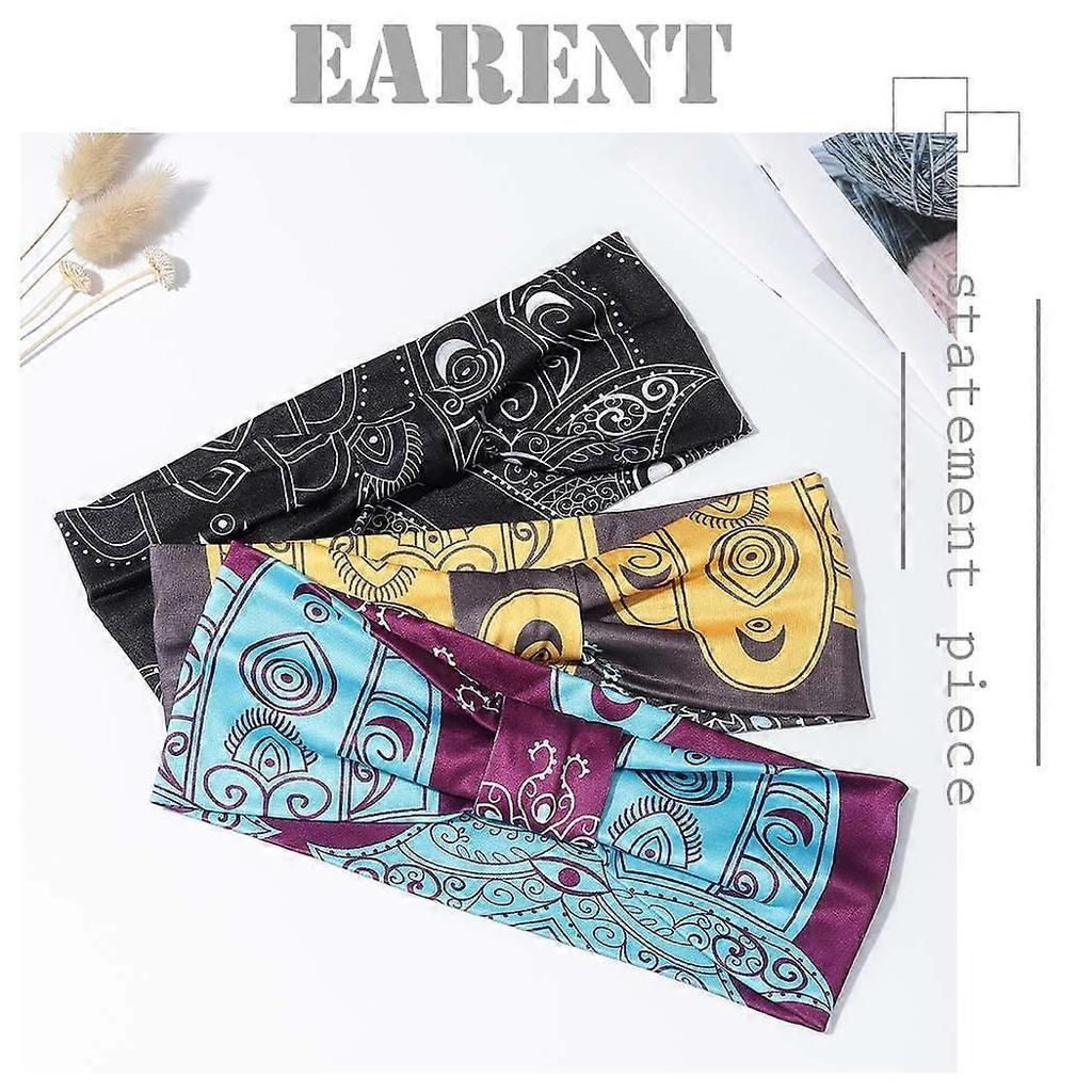 Earent Boho African Headbands Yoga Wide Knot Hair Bands Sweat Printed Headwraps Elastic Turban Headscarfs Multicolor Headwear Outdoor Hair Accessories