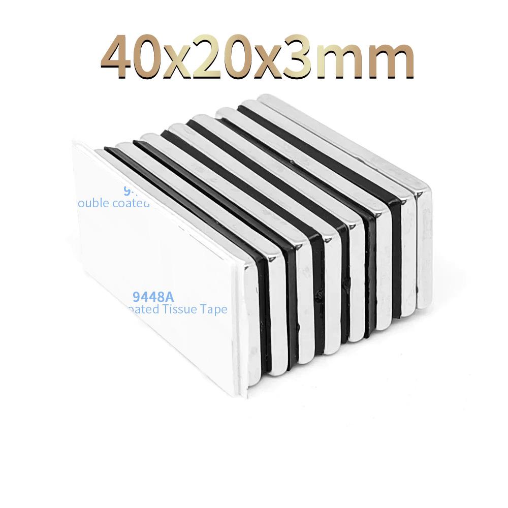 2/5/10/15/20PCS Ímã de Bloco de Busca 40x20x3mm Com Autoadesivo 3M 40*20*3 Quadrado Ímã de Neodímio Forte 40x20x3