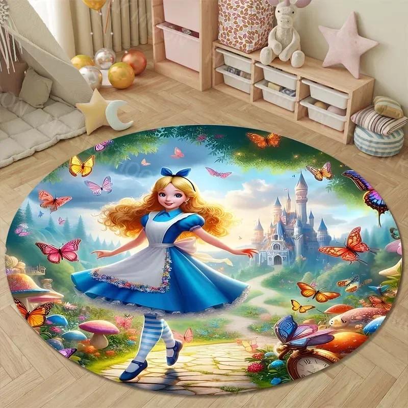 מוצרים חדשים נשלחו במהירות! דיסני אליס בארץ הפלאות שטיח עגול מצויר מודפס שטיחון משחק לילד מונע החלקה ספה עיצוב בית שטיח