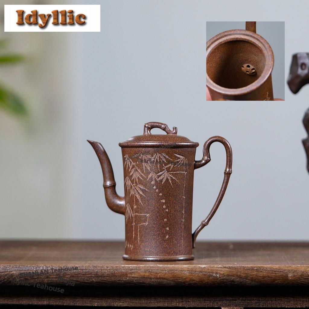 160ml Retro Yixing Purple Clay Teapots Handmade Bamboo Joint Pot Raw Ore Mud Kettle With Infuser Chinese Zisha Tea Set Craft