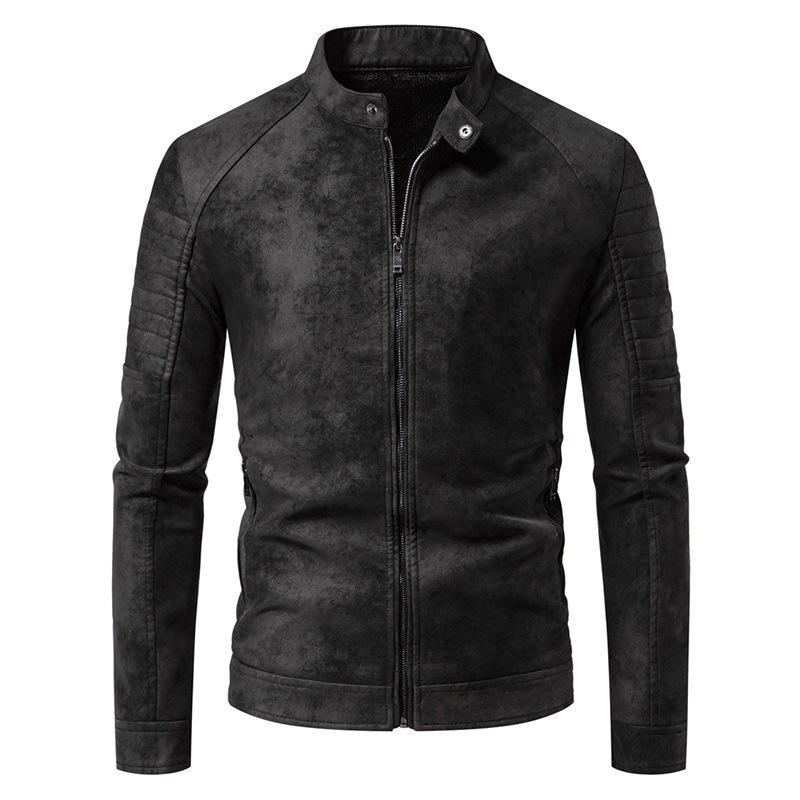 Tie-dye washed men's leather jacket, new European and American retro matte motorcycle biker high-end leather jacket and jacket