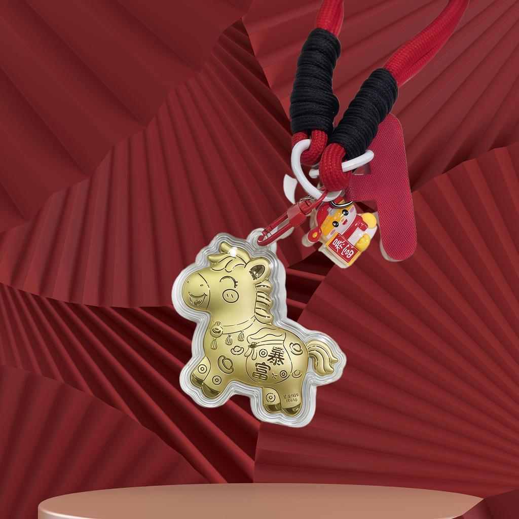 999 Reines Gold Pferde-Schlüsselanhänger-Anhänger: Sofortiger Reichtums-Glücksbringer für Telefon, Tasche oder Auto