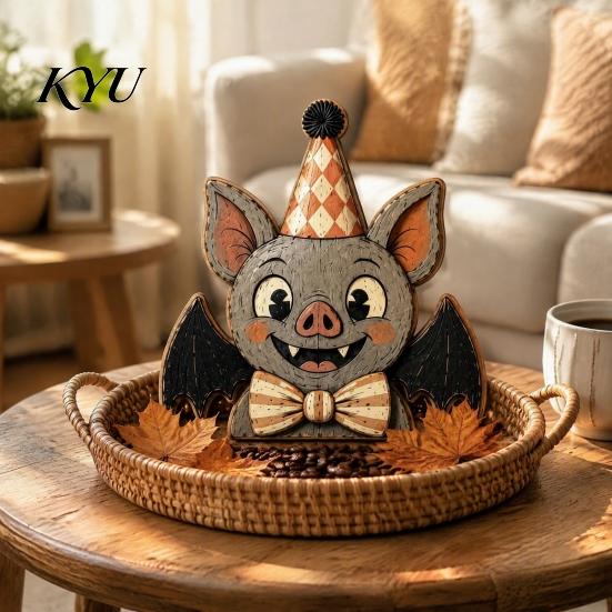 Cute Cartoon Tabletop Figures Vintage Halloween Double-Layer Wooden Decor, Spooky Character Wood Charming Retro Crafts Signs, Farmhouse Tiered