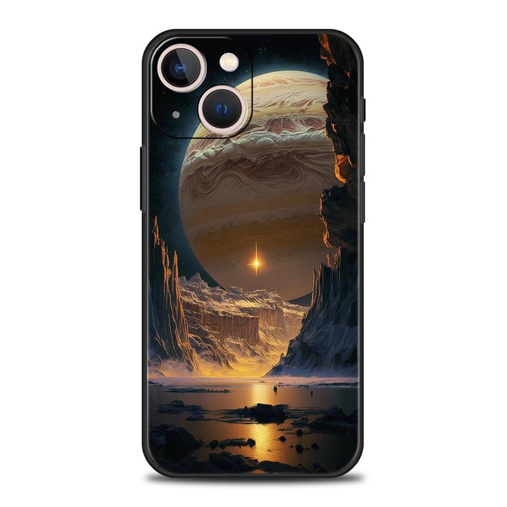 Moon Galaxy Universe Phone Case For iPhone 17 16 15 Pro Max 11 12 13 14 7 8 Plus SE 2020 X XR XS Cover Soft Black