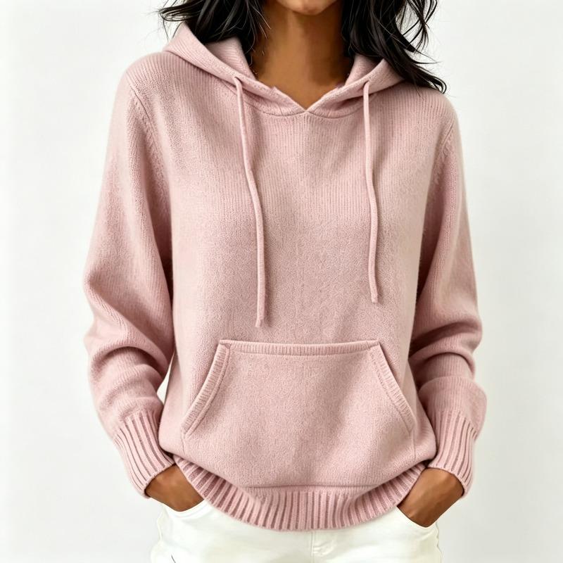 Hooded Knitted Hoodie Women's Autumn/Winter Hoodie Drawstring Pocket Sweater Women's Casual Solid Color Women