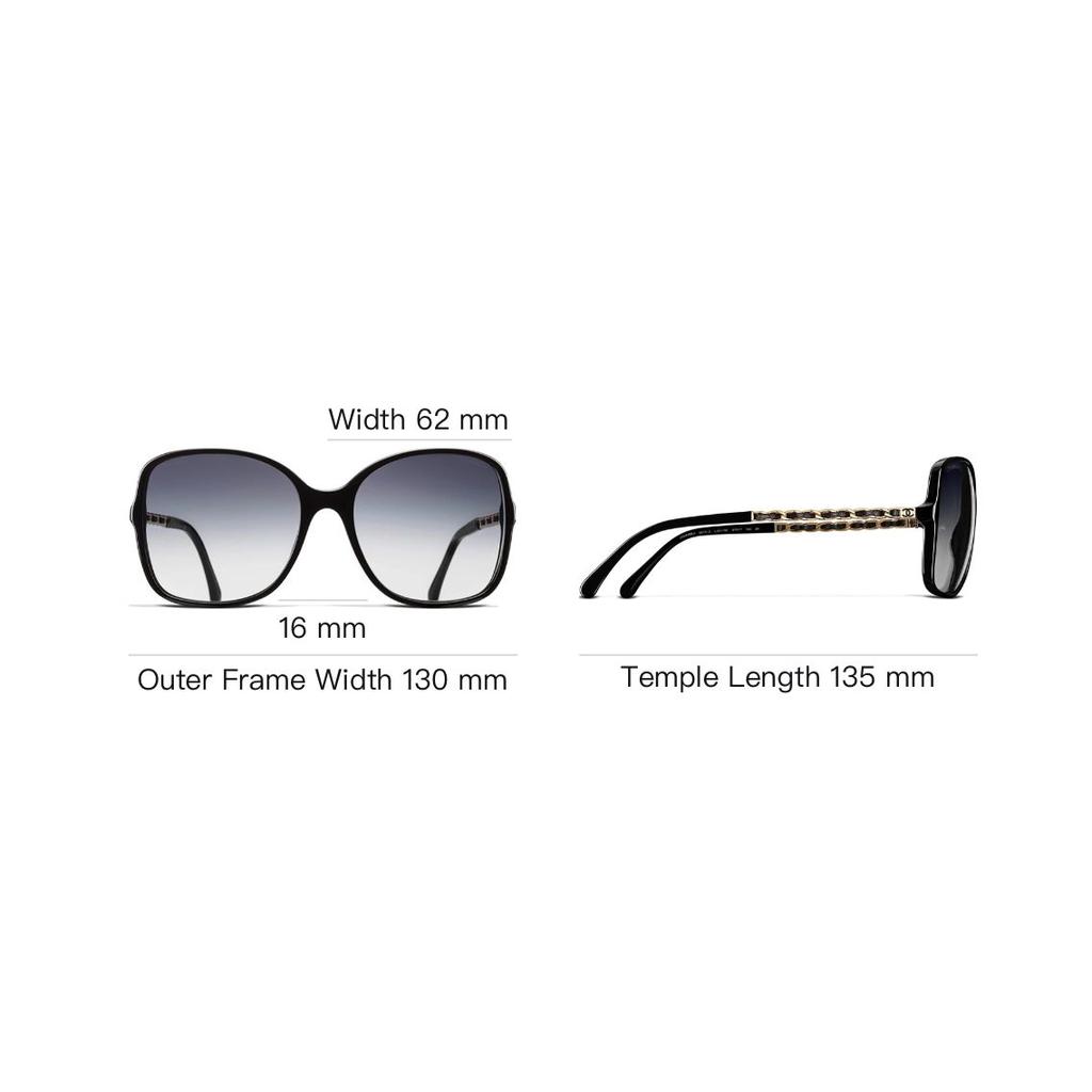 Chanel Pelle di agnello Tessuto metallico Braccio Quadrato Occhiali da sole Donna occhiali da sole Nero CH5210Q-C501-3C