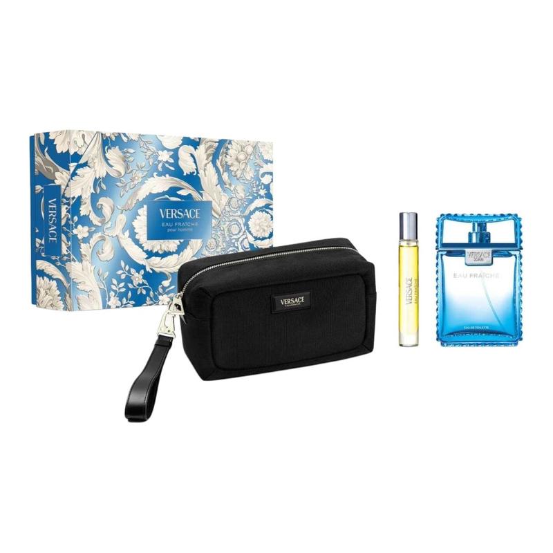Versace Men s Fresh Perfume Woody Fragrance Men s 40851833-Fresh Eau de Toilette Set 100ml Eau de Toilette + Travel Spray 10ml + Toiletries Bag
