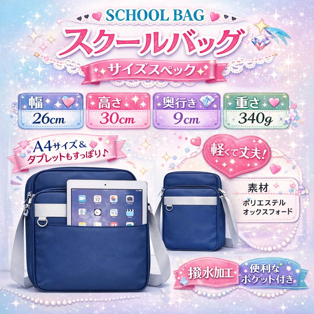 SCHOOL HERO School Bag (Perfect for Commuting to School Stylish and Durable Nylon Bag for A4 Size) Compact Sub-Bag, Shoulder Bag, Boston Bag for