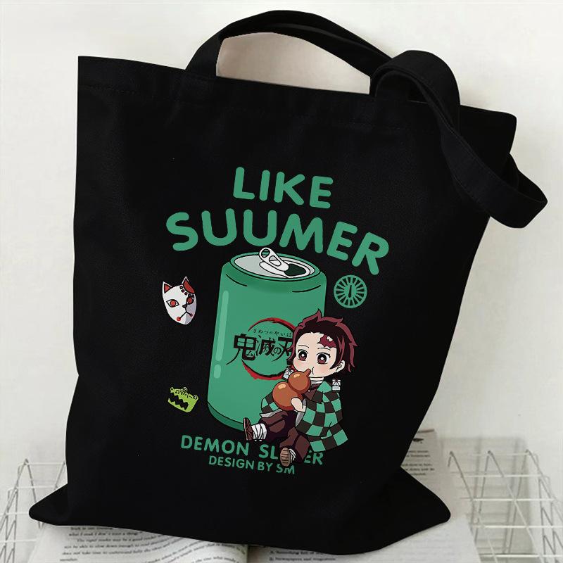 

Japan cartoon comics Demon Slayer Print Shopping Canvas Bag Women s Commuter Shoulder Bag Large Capacity Tote Bag 7558 35*40
